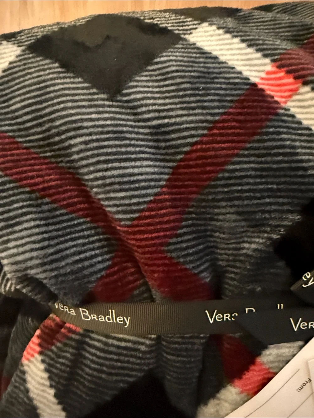 Vera Bradley Throw Blanket Cozy Paris Plaid Neutral Black Red White NWT